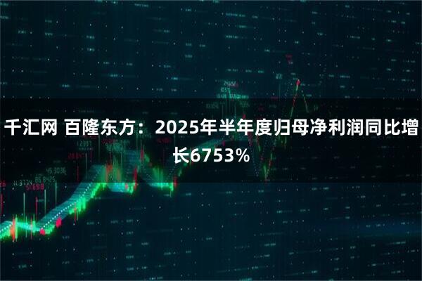 千汇网 百隆东方：2025年半年度归母净利润同比增长6753%
